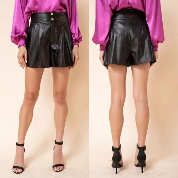 Black Vegan Leather High Waisted Shorts - Picture 3 of 3